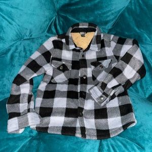 Eddie Bauer Boys Sz. 6/7 Plaid Flannel Fleece Snap Front Shirt Jacket Gray